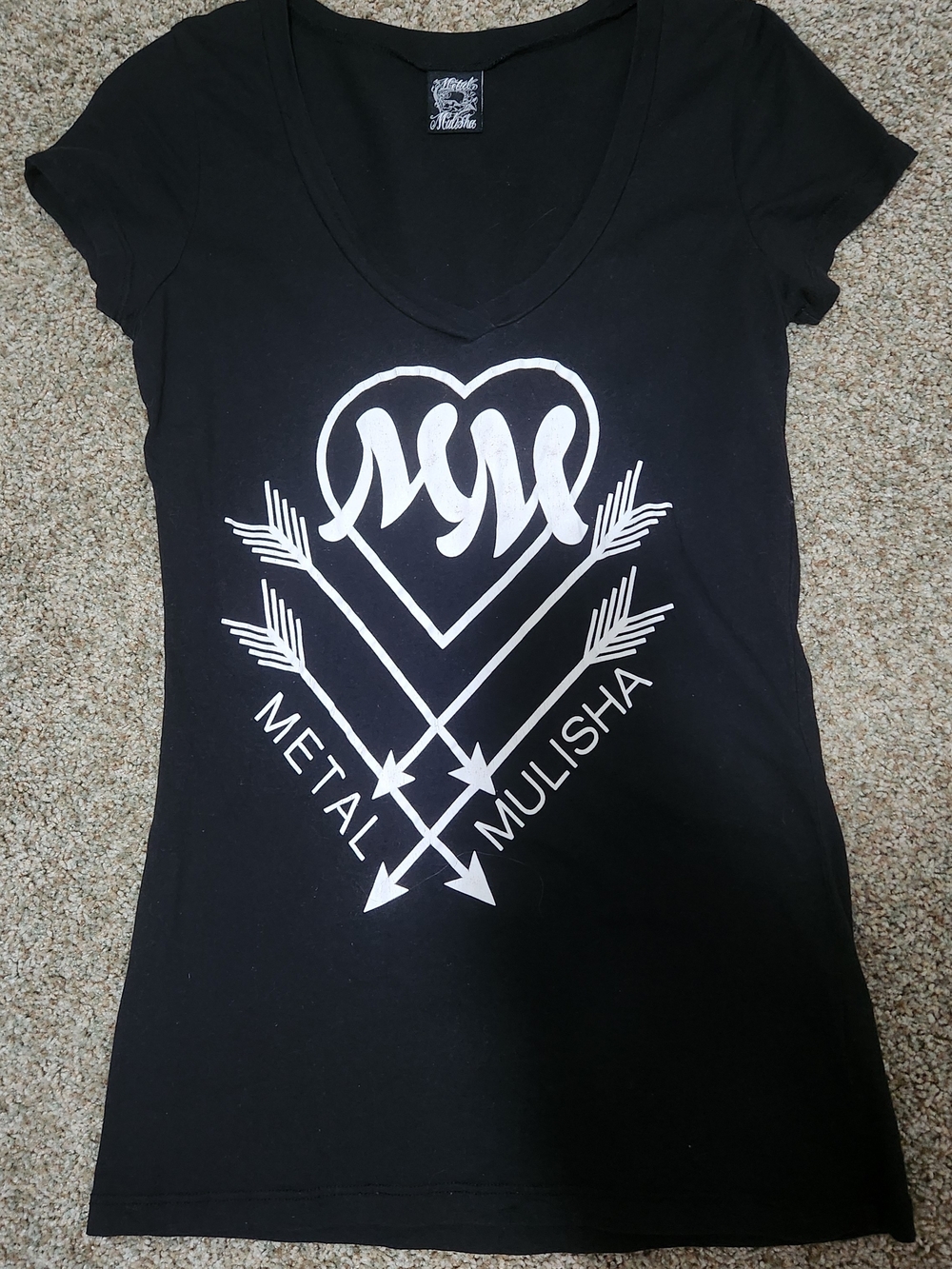 Metal Mulisha Black V-Neck Tee with White Arrow Heart Graphic